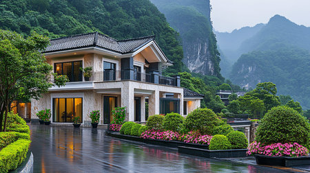Beautiful villas in Guilin, China. Guilin is a famous tourist destination in China.の素材