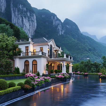Luxury villas on the river bank.の素材