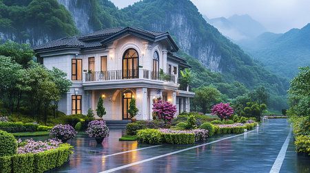 Luxury villa in the mountains, Hong Kong, Chinaの素材