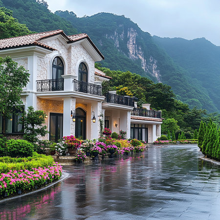 Luxury villas on the bank of the river in Vietnamの素材