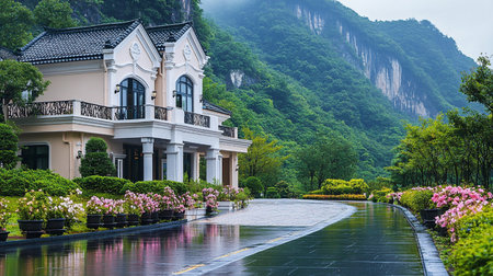 Beautiful landscape of the park in Hangzhou, China. Hangzhou is a popular tourist destination of Asia.の素材