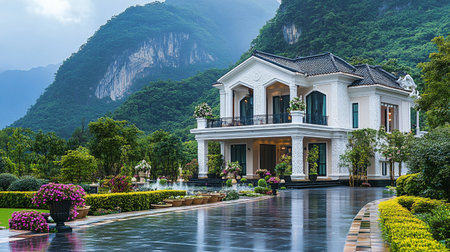 Luxury villa in the garden. Beautiful villa in the mountains.の素材