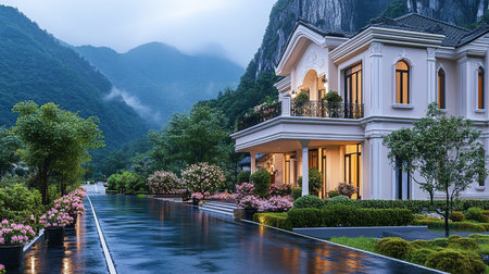 Luxury villas in the mountains, Yangshuo, Guilin, Chinaの素材