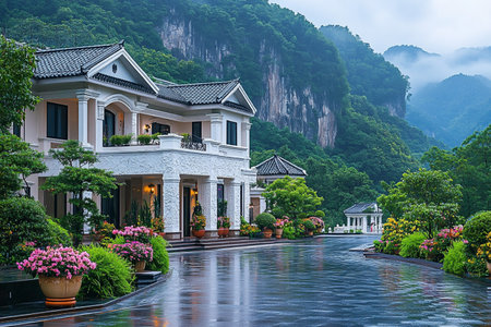 Luxury villas on the hillside in Guilin, Chinaの素材
