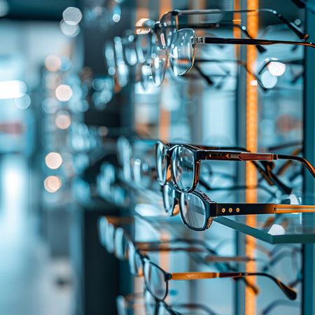 Glasses in a row in optical store. 3d rendering.の素材