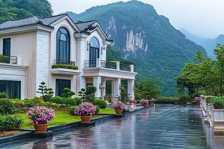 Vietnam, Nha Trang. Landscape of a cozy villa in the mountains.の素材