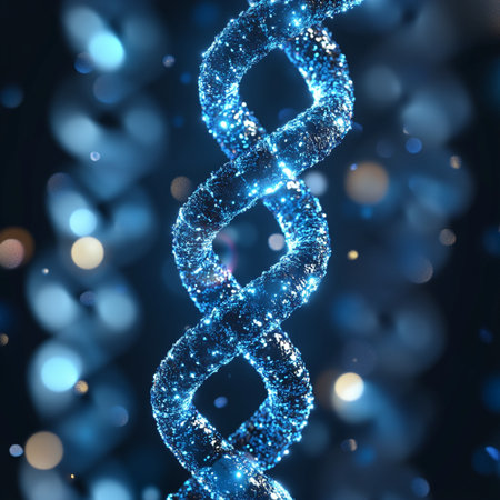 DNA helix on blue bokeh background. 3d renderingの素材