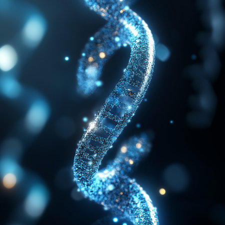 Abstract DNA molecules on blue background. 3D illustration. Biotechnology concept.の素材