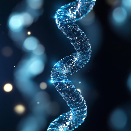 DNA molecule, 3d render, computer generated illustration, blue backgroundの素材