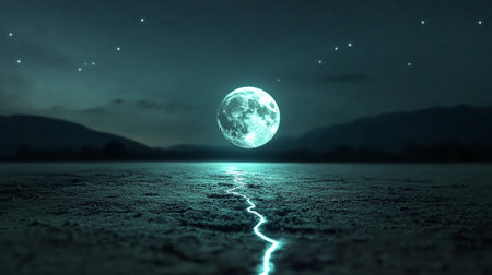 Fantasy landscape with moon and stars. 3d render illustration.の素材