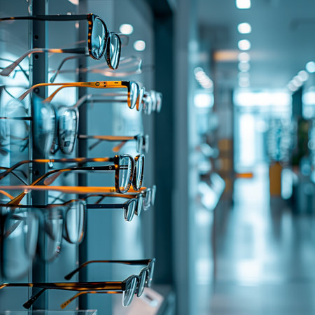 Glasses in a row on shelf in shopping mall, shallow depth of fieldの素材