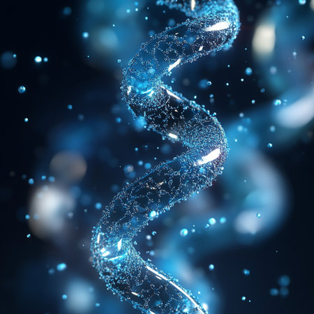 3d illustration of abstract blue digital DNA structure. Science background.の素材