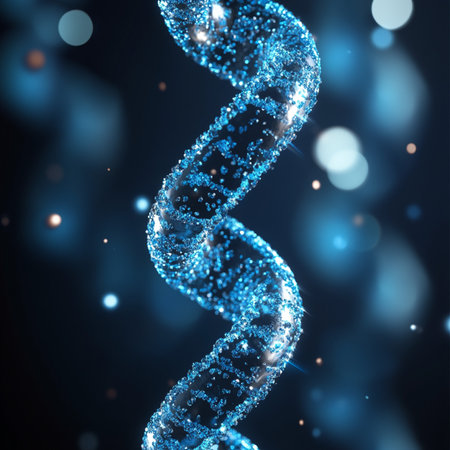 3D illustration DNA helix on a blue background. 3D renderingの素材