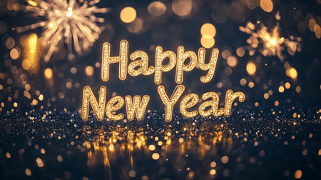 Happy New Year greeting card. Glitter and bokeh backgroundの素材