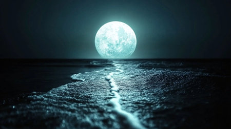 Moon over the sea. 3D rendering. Elements of this image furnished by NASAの素材