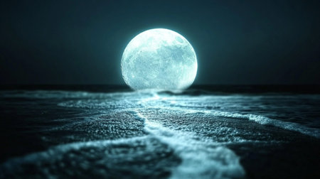 The moon on the sea in the night. 3d rendering.の素材