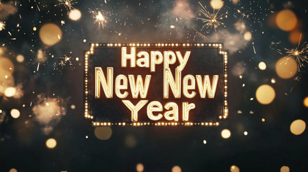 Happy New Year greeting card on bokeh background. Retro styleの素材