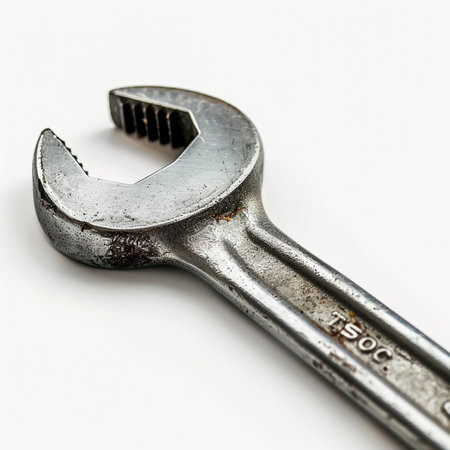 Spanner on a white background. Close-up image.の素材