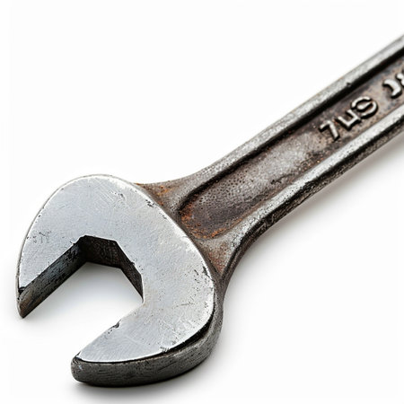 Spanner isolated on a white background. Close-up.の素材