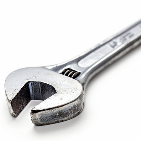 Adjustable wrench isolated on white background. Close-up image.の素材
