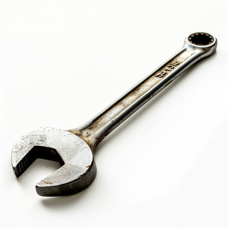 Spanner isolated on a white background. Close-up.の素材