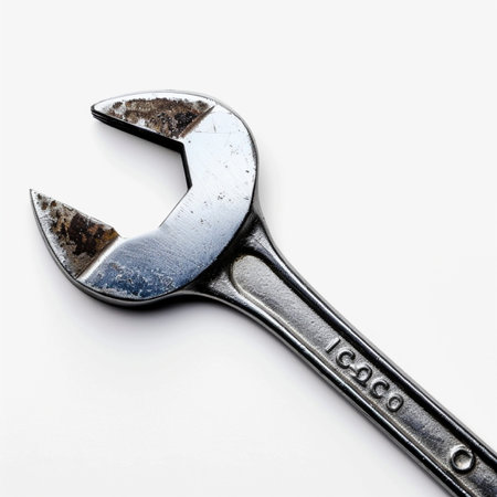 Spanner on a white background. Close-up image.の素材