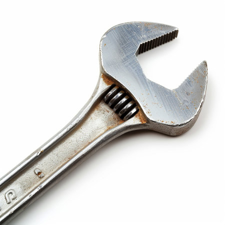 Adjustable wrench isolated on a white background. Close-up.の素材
