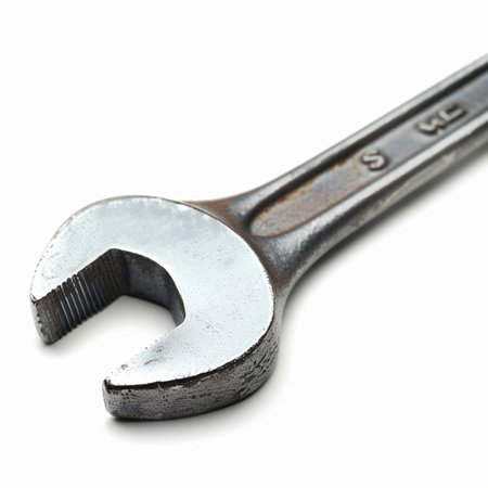 Spanner isolated on white background. Close-up image.の素材