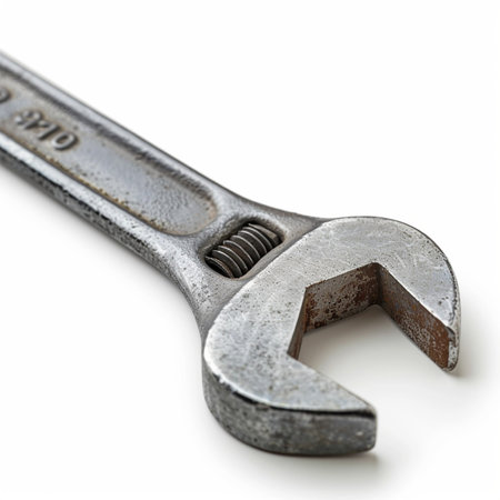 Adjustable wrench isolated on white background. Close-up image.の素材