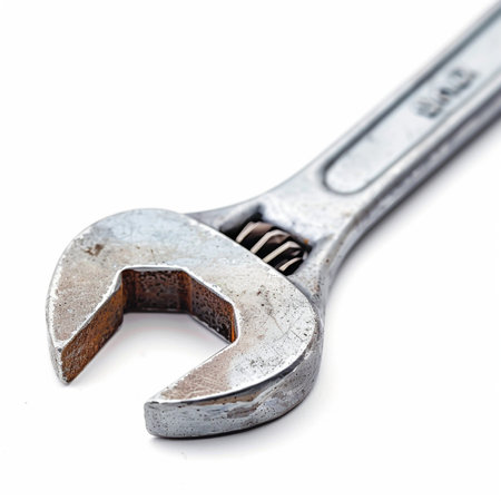 Adjustable wrench isolated on white background. Close-up image.の素材