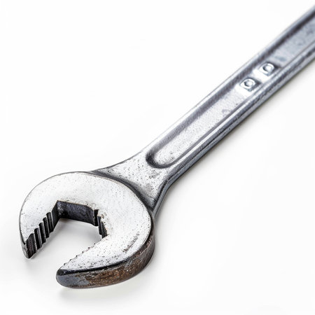 Spanner isolated on white background. Clipping path included.の素材