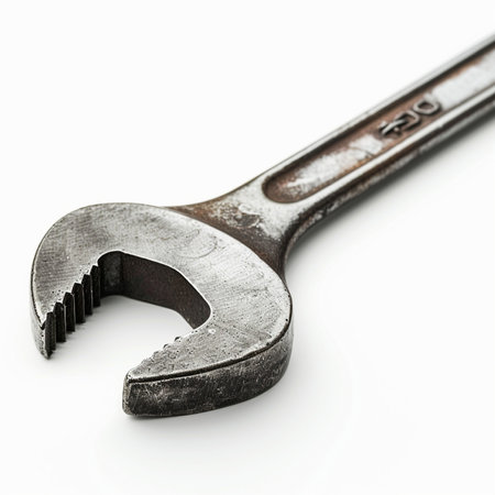 Spanner isolated on white background. Close-up image.の素材