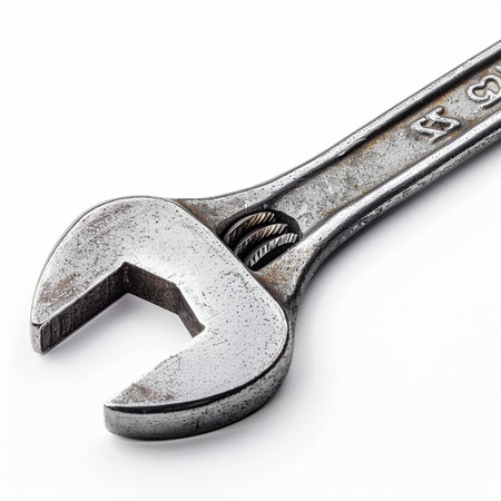 Adjustable wrench isolated on white background. Close-up image.の素材