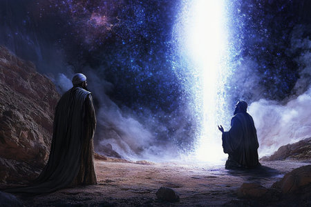 Nativity scene with Jesusand Joseph in the starry skyの素材
