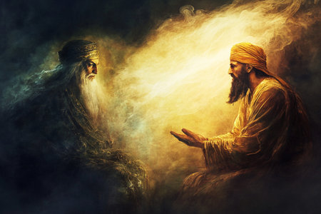 Three wise men in the smoke of the fire. The concept of religion.の素材