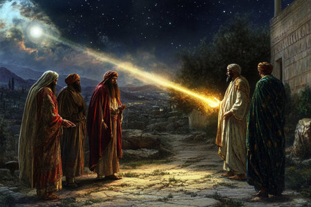 Nativity scene with the three wise men in the starry skyの素材