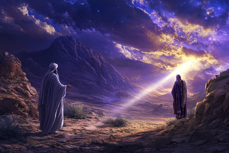 Two wise men in the desert. 3D rendering. Computer digital drawing.の素材