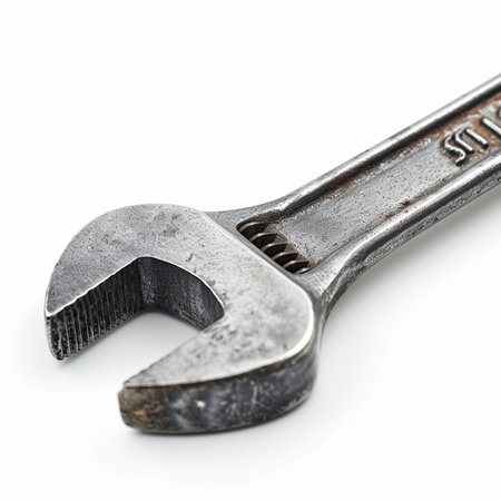 Adjustable wrench isolated on white background. Close-up image.の素材