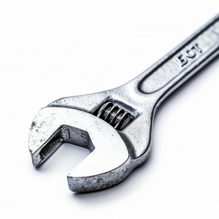 Spanner on a white background. Close-up image.の素材