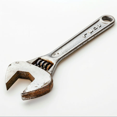 Adjustable wrench isolated on a white background. Close-up.の素材