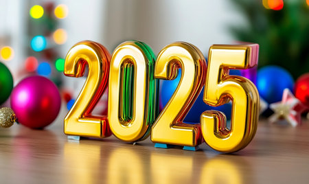 Happy New Year 2015 with colorful bokeh background. 3d renderingの素材