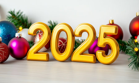 Happy New Year 2015. Golden numbers on the background of Christmas decorations.の素材