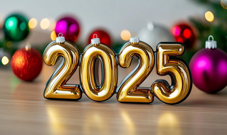 Happy New Year and Merry Christmas concept. Gold number 2015 on wooden backgroundの素材