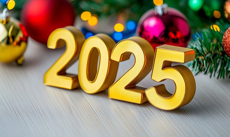 Happy New Year 2015 with Christmas tree and colorful bokeh backgroundの素材