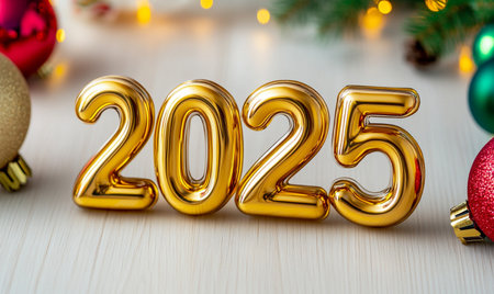 Happy New Year 2015. Golden numbers on the background of Christmas decorations.の素材