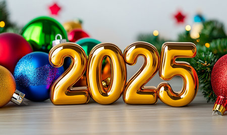 Happy New Year background with golden numbers 2021 and christmas decoration.の素材