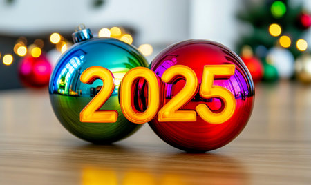 Christmas baubles with bokeh backgroundの素材