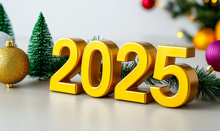 New Year's Eve. Golden figures of the year 2015 on a wooden background with Christmas decorations.の素材