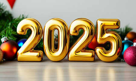 New Year's Eve celebration concept with golden numbers 2021 and christmas decorationsの素材