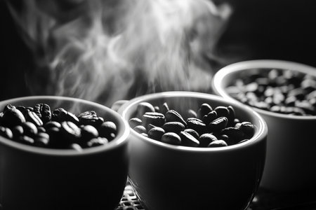 Coffee beans and smoke in black and white color tone.の素材